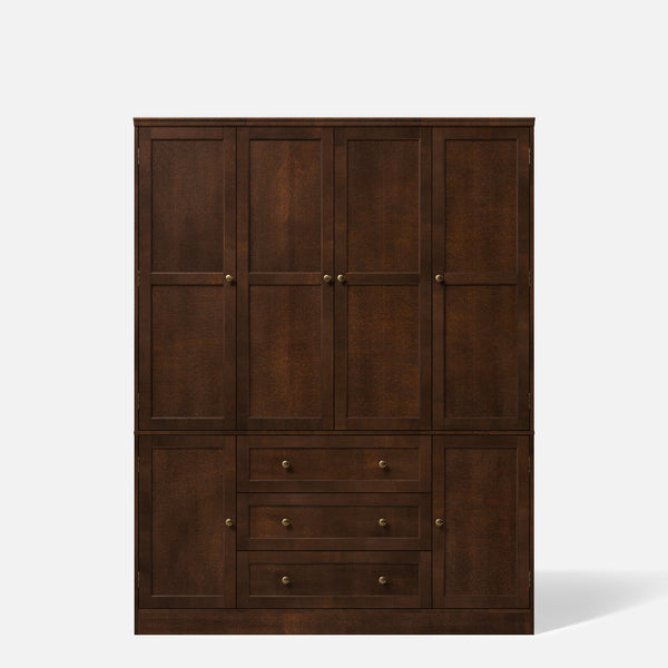 6-Door Wardrobe Armoire with Drawers - Dark Brown