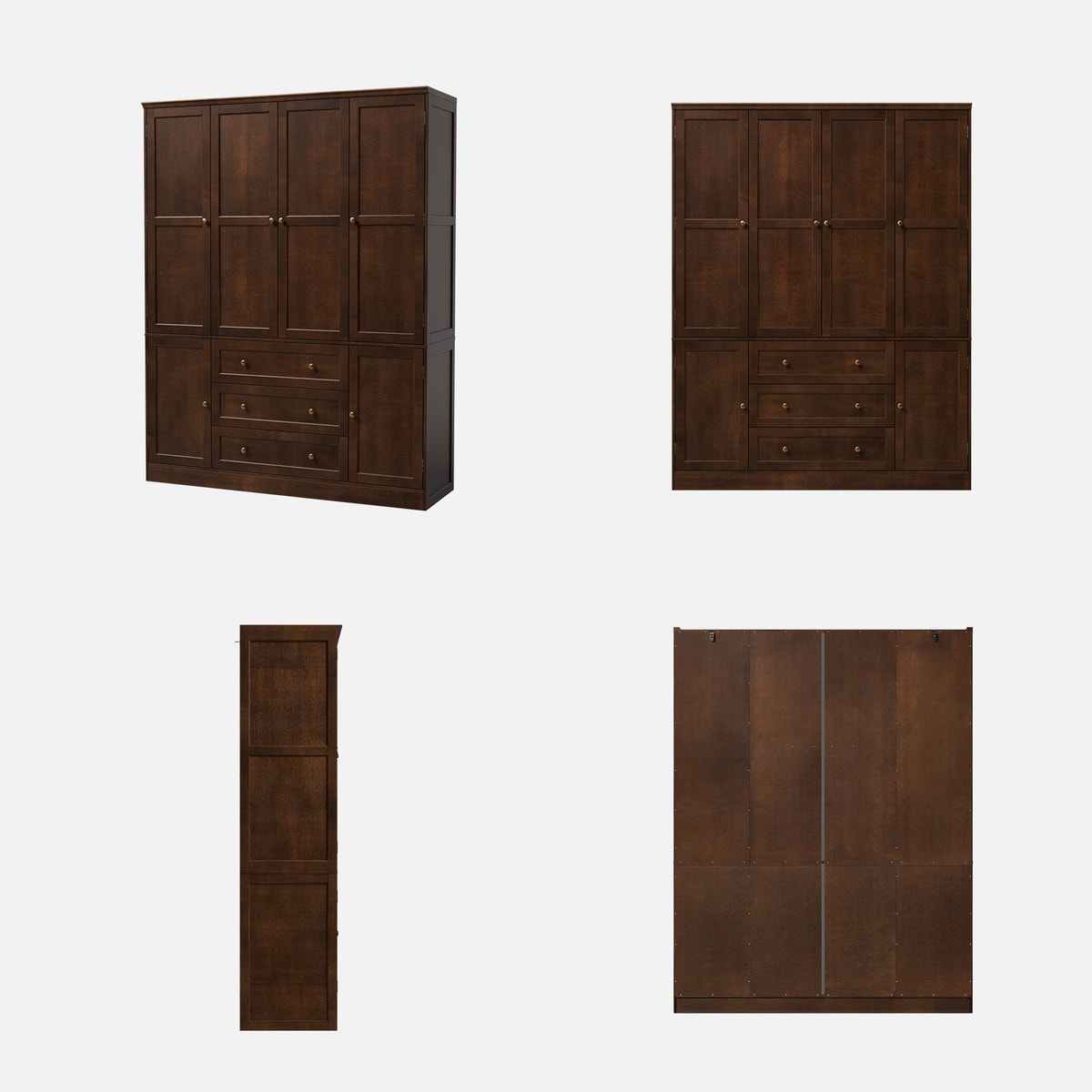 6-Door Wardrobe Armoire with Drawers - Dark Brown