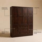 6-Door Wardrobe Armoire with Drawers - Dark Brown
