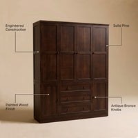 6-Door Wardrobe Armoire with Drawers - Dark Brown