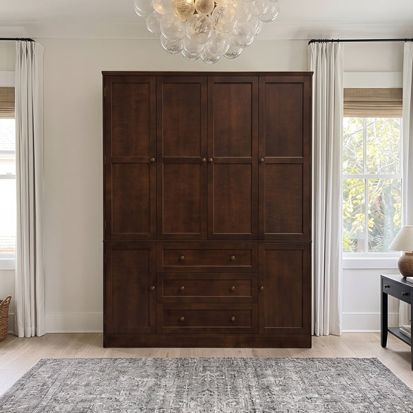 6-Door Wardrobe Armoire with Drawers - Dark Brown