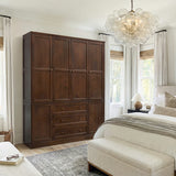 6-Door Wardrobe Armoire with Drawers - Dark Brown