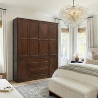 6-Door Wardrobe Armoire with Drawers - Dark Brown