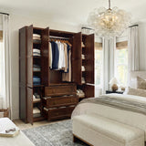 6-Door Wardrobe Armoire with Drawers - Dark Brown