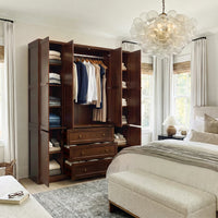 6-Door Wardrobe Armoire with Drawers - Dark Brown