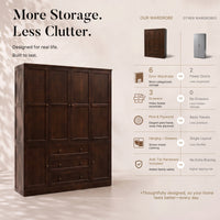 6-Door Wardrobe Armoire with Drawers - Dark Brown