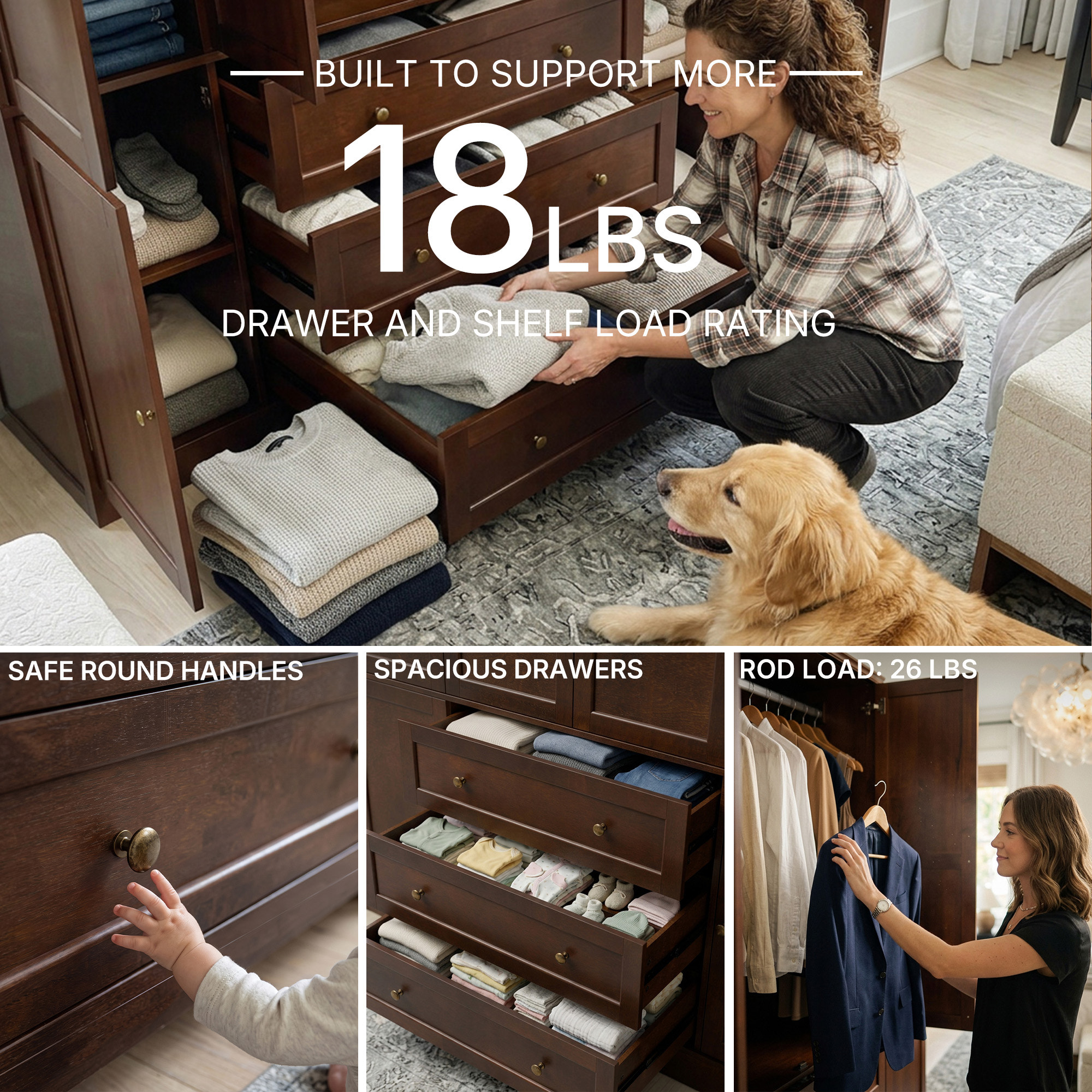 6-Door Wardrobe Armoire with Drawers - Dark Brown