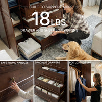 6-Door Wardrobe Armoire with Drawers - Dark Brown