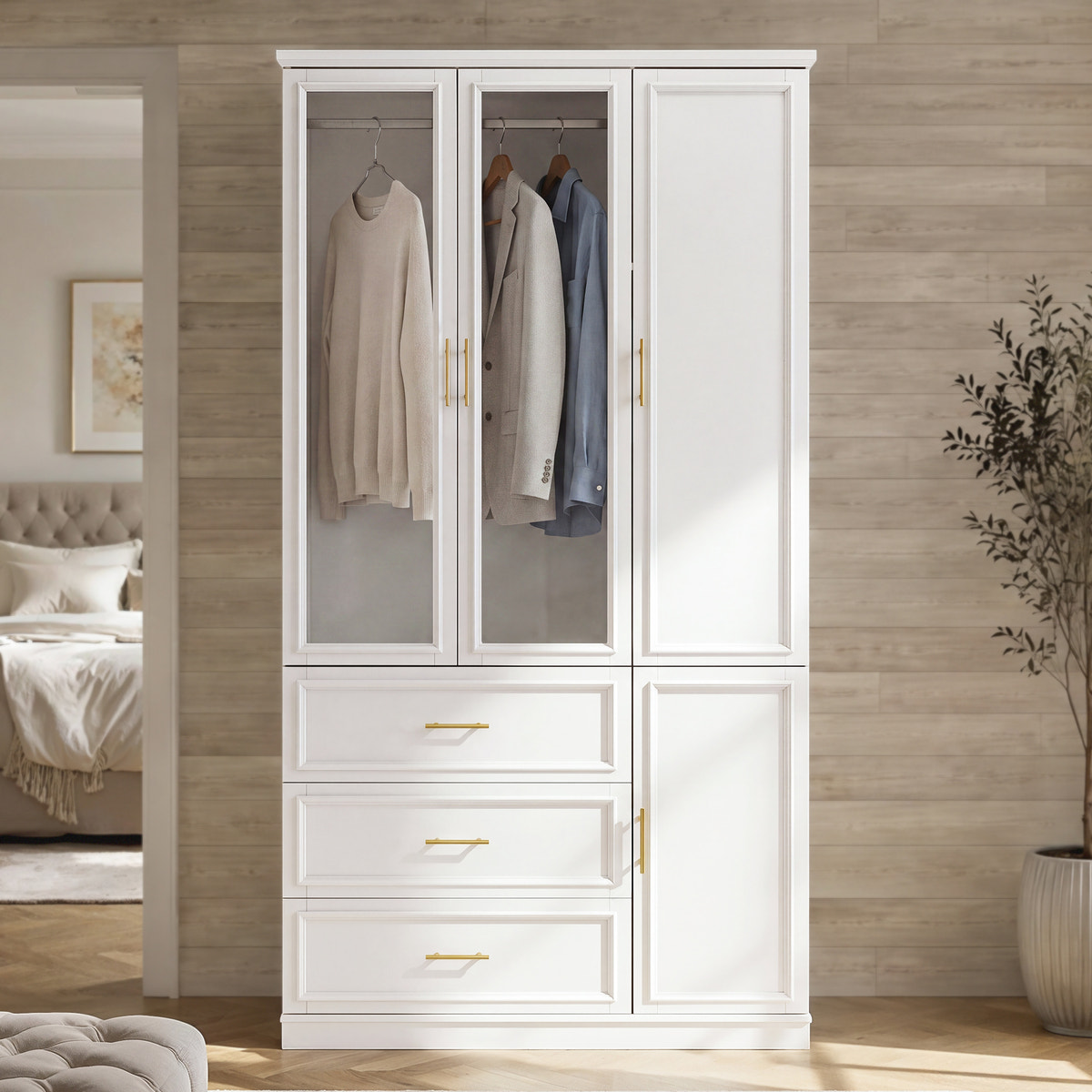 3-Door Wardrobe Armoire with Drawers