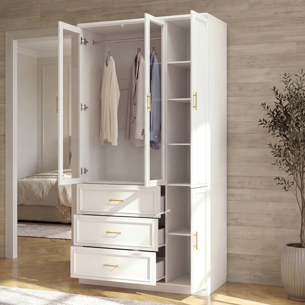 3-Door Wardrobe Armoire with Drawers