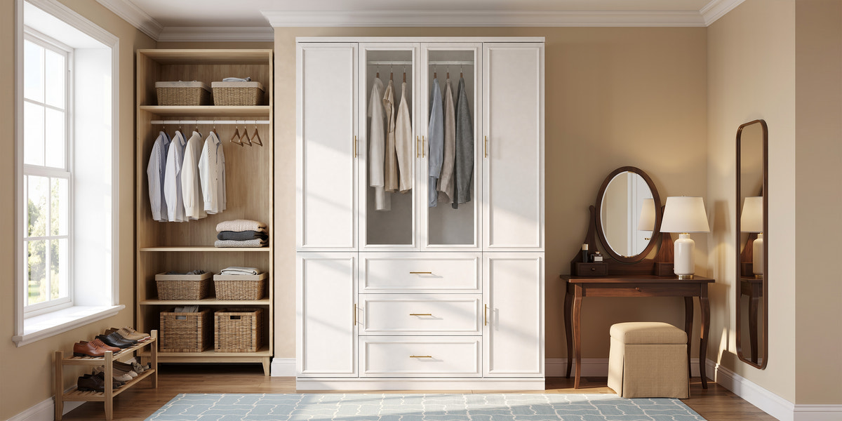 4-Door Wardrobe Armoire with Drawers