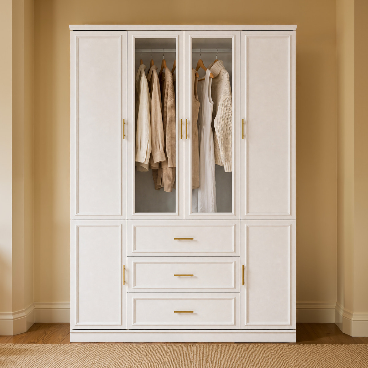 4-Door Wardrobe Armoire with Drawers
