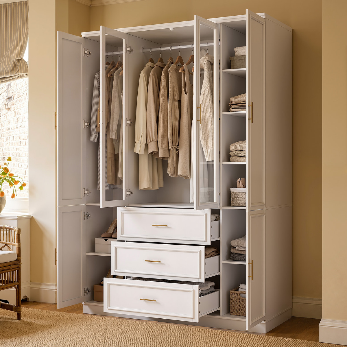 4-Door Wardrobe Armoire with Drawers