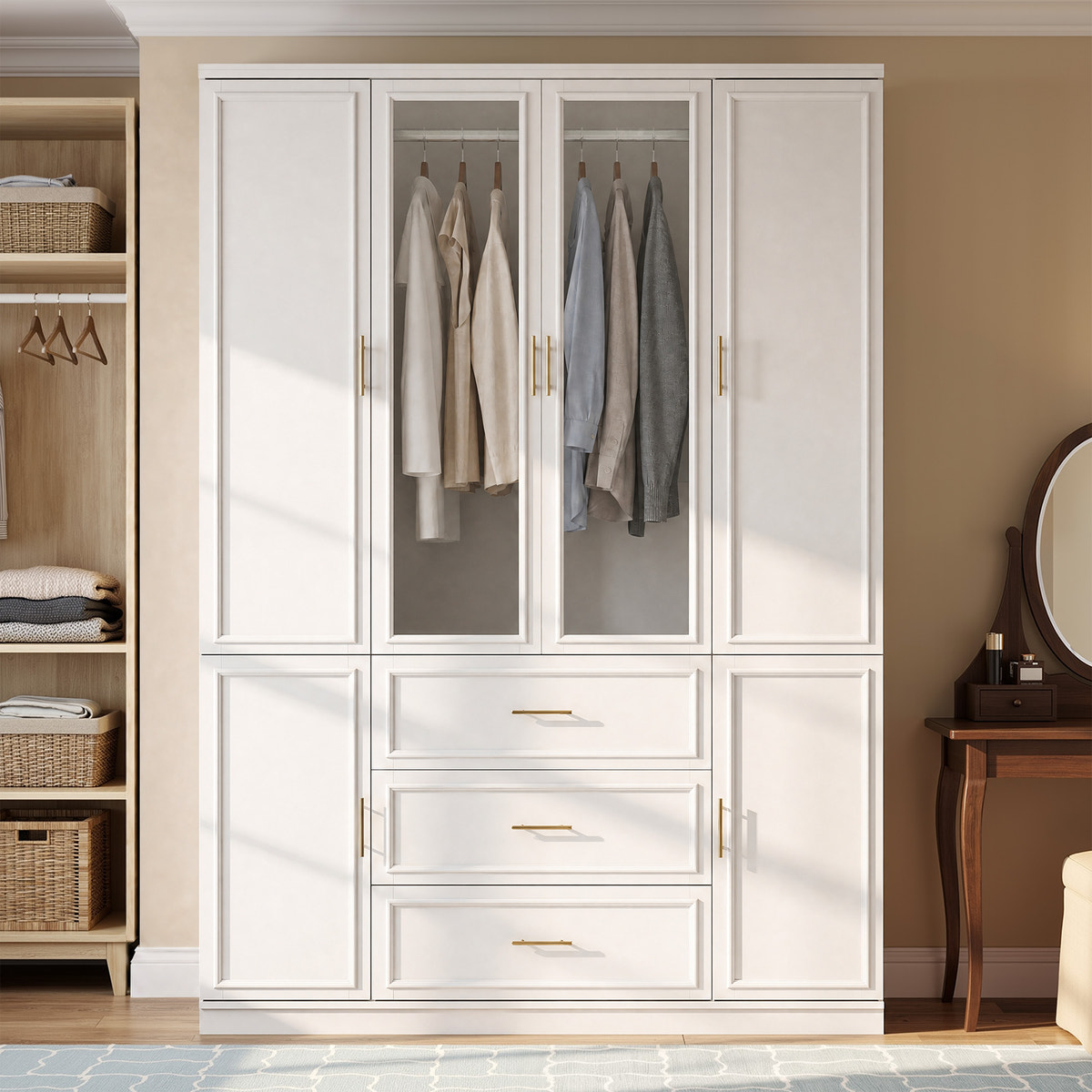 4-Door Wardrobe Armoire with Drawers