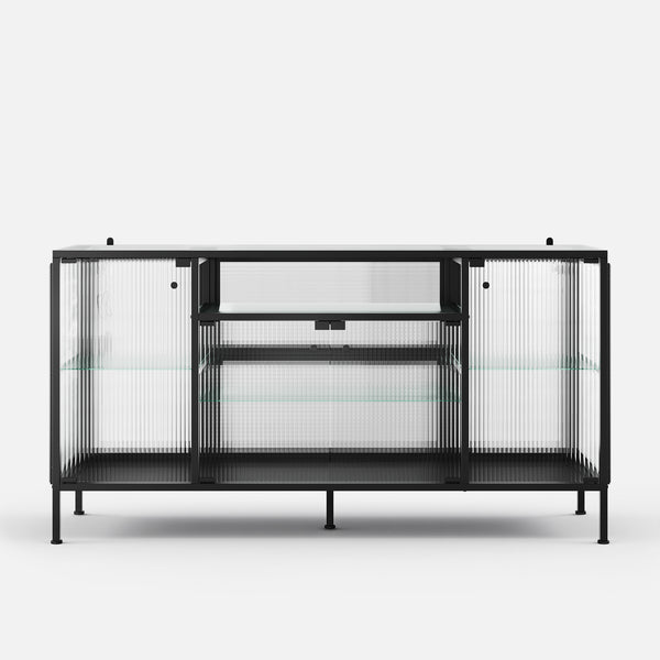 Display Cabinet with LED Lighting and Open Shelving