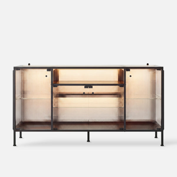 Display Cabinet with LED Lighting and Open Shelving