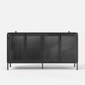 Storage Cabinet with Glass Doors and Metal Frame