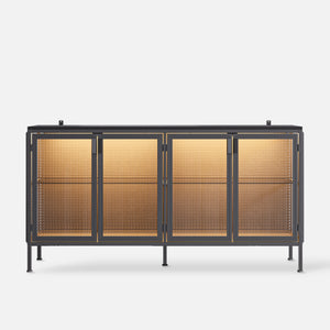 Storage Cabinet with Glass Doors and Metal Frame