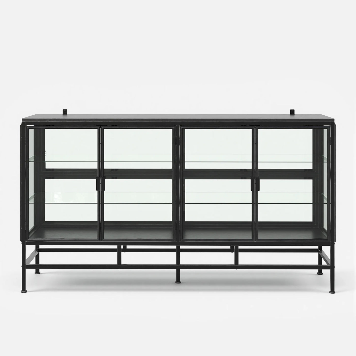 4-Door Display Cabinet with Glass Shelves and Iron Legs