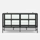 4-Door Display Cabinet with Glass Shelves and Iron Legs