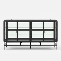4-Door Display Cabinet with Glass Shelves and Iron Legs