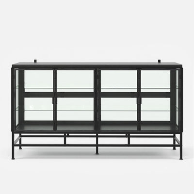 4-Door Display Cabinet with Glass Shelves and Iron Legs