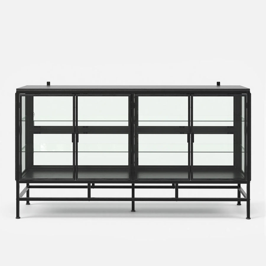 4-Door Display Cabinet with Glass Shelves and Iron Legs