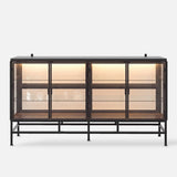 4-Door Display Cabinet with Glass Shelves and Iron Legs