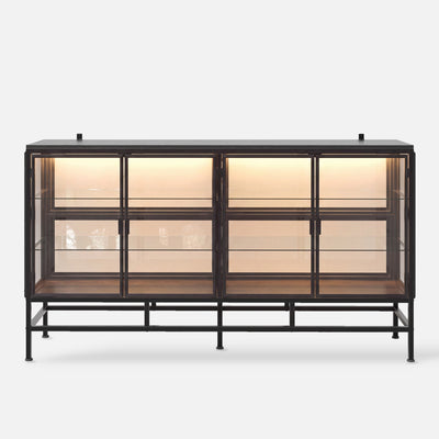 4-Door Display Cabinet with Glass Shelves and Iron Legs
