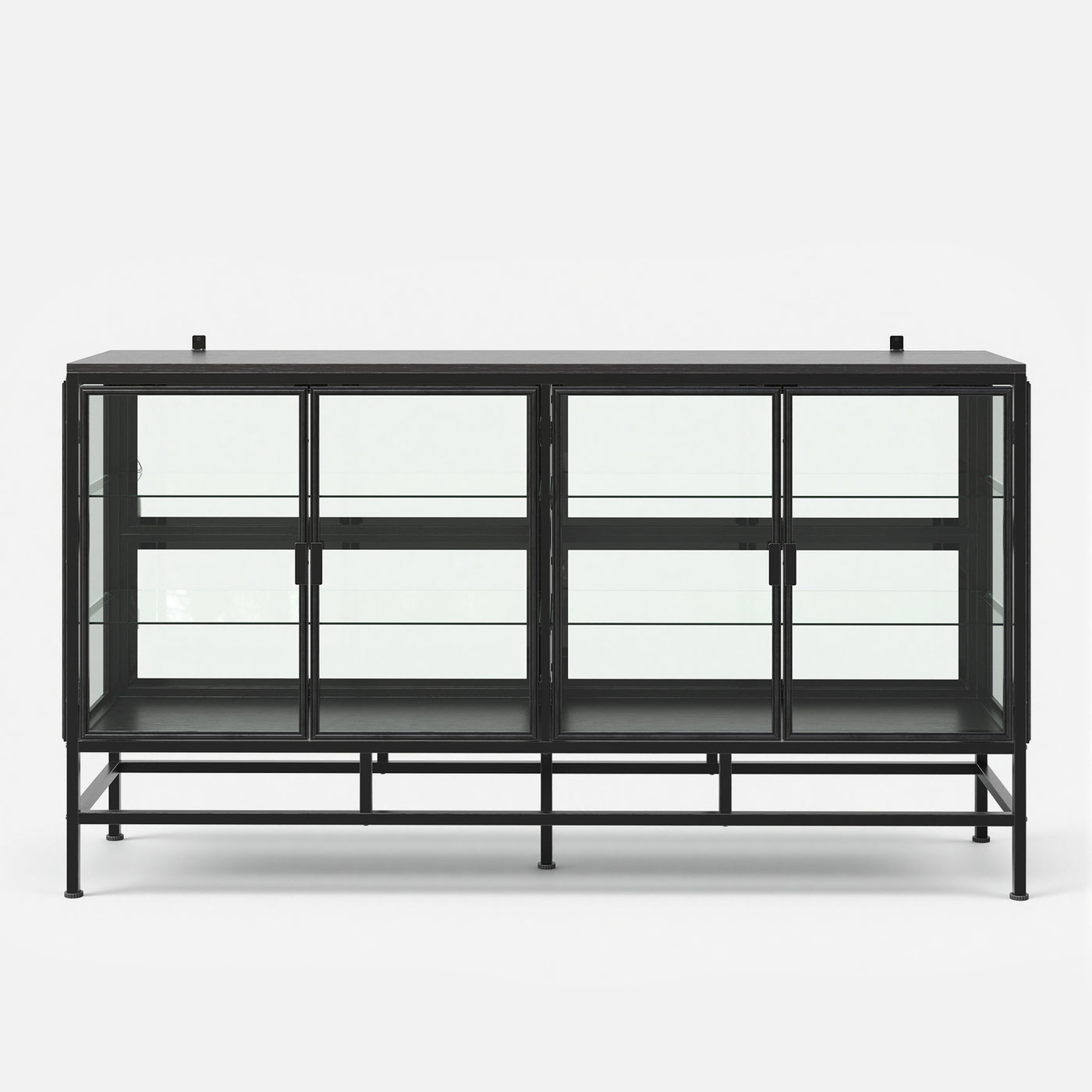 4-Door Display Cabinet with Glass Shelves and Iron Legs