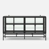 4-Door Display Cabinet with Glass Shelves and Iron Legs