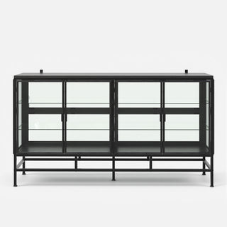 4-Door Display Cabinet with Glass Shelves and Iron Legs