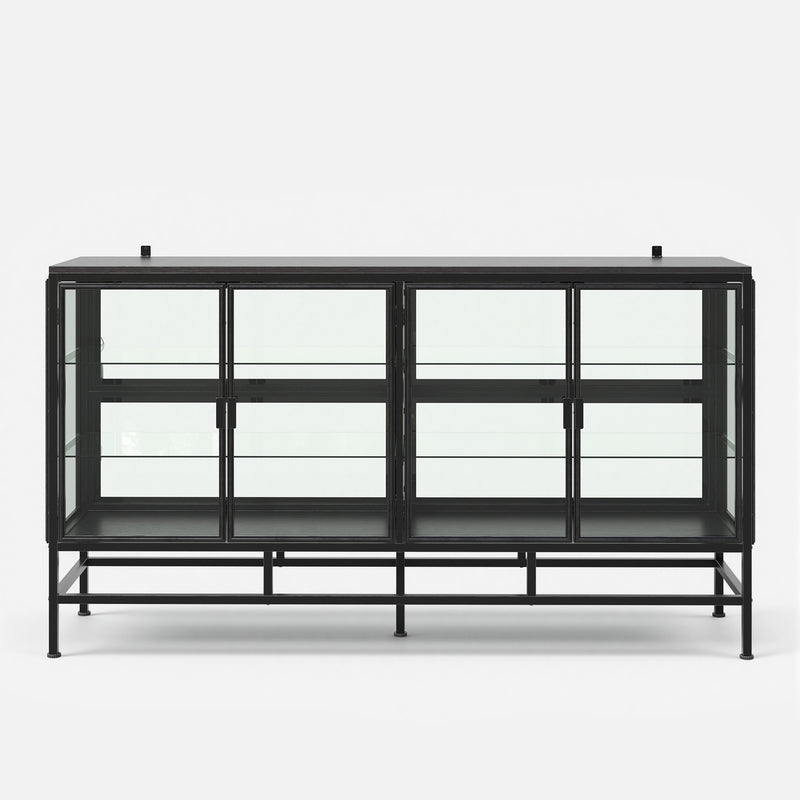 4-Door Display Cabinet with Glass Shelves and Iron Legs