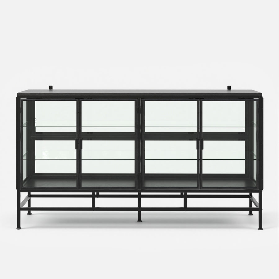 4-Door Display Cabinet with Glass Shelves and Iron Legs