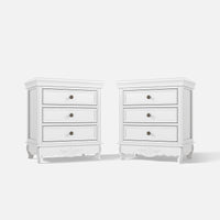 White Classic 3-Drawer Nightstand with Metal Handles, Set of 2