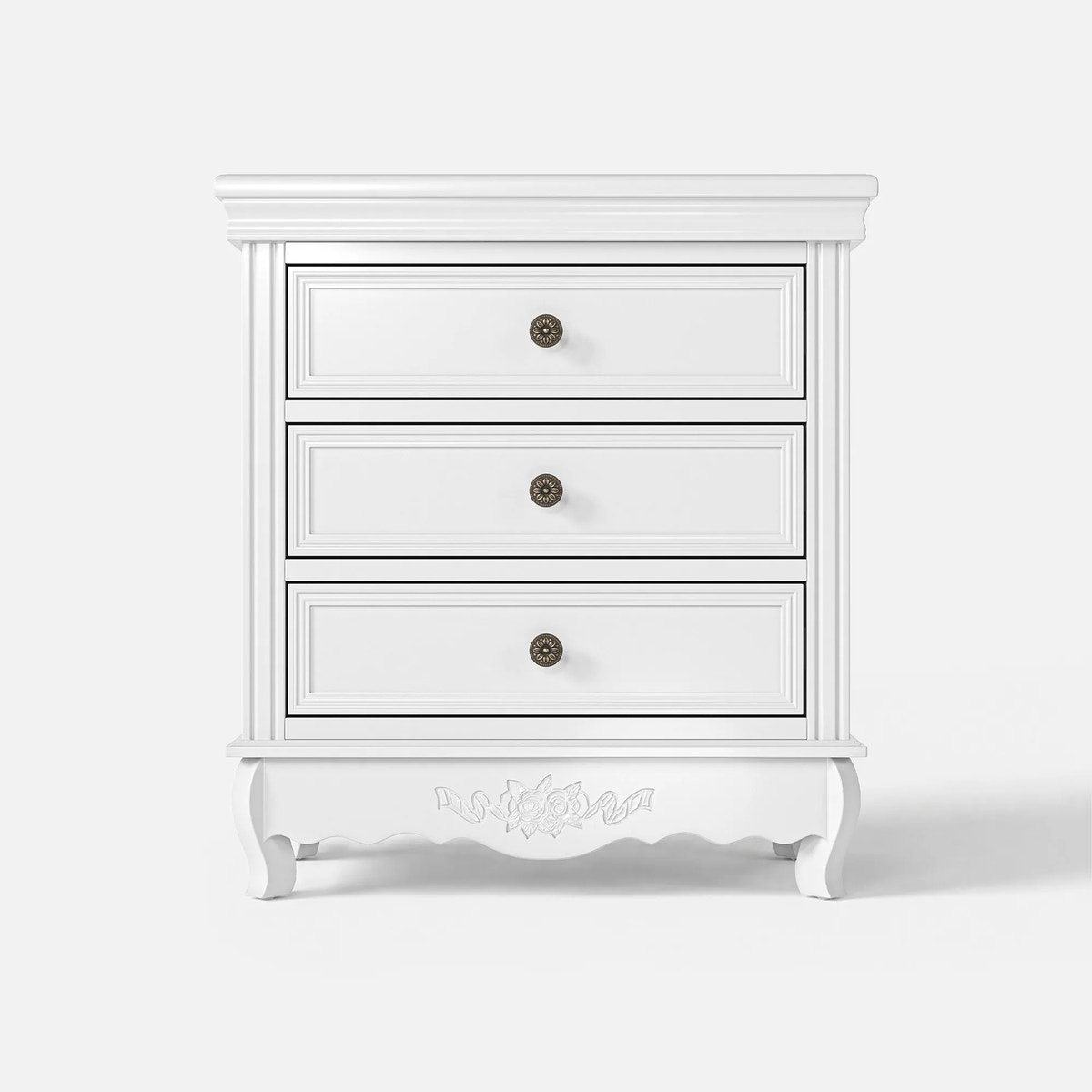 White Classic 3-Drawer Nightstand with Metal Handles