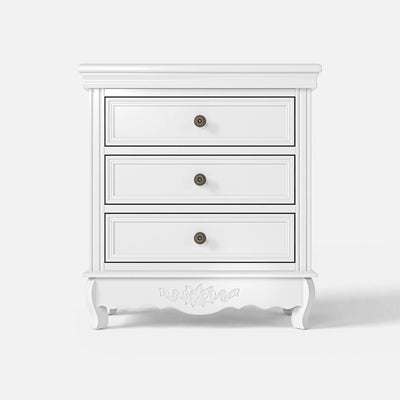 White Classic 3-Drawer Nightstand with Metal Handles
