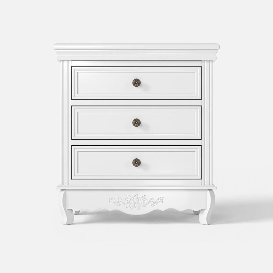 White Classic 3-Drawer Nightstand with Metal Handles