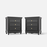 Black Classic 3-Drawer Nightstand with Metal Handles, Set of 2
