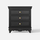 Black Classic 3-Drawer Nightstand with Metal Handles