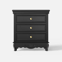 Black Classic 3-Drawer Nightstand with Metal Handles