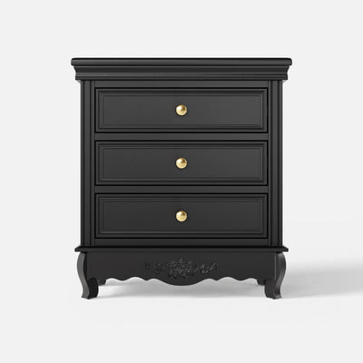 Black Classic 3-Drawer Nightstand with Metal Handles