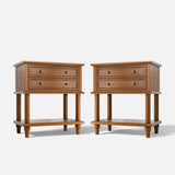 Walnut 2-Drawer Nightstand with Open Shelf, Set of 2