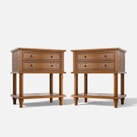Walnut 2-Drawer Nightstand with Open Shelf, Set of 2