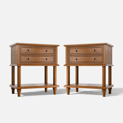 Walnut 2-Drawer Nightstand with Open Shelf, Set of 2
