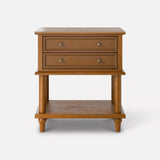 Walnut 2-Drawer Nightstand with Open Shelf