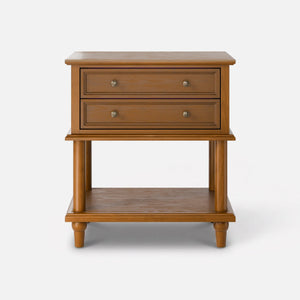 Walnut 2-Drawer Nightstand with Open Shelf