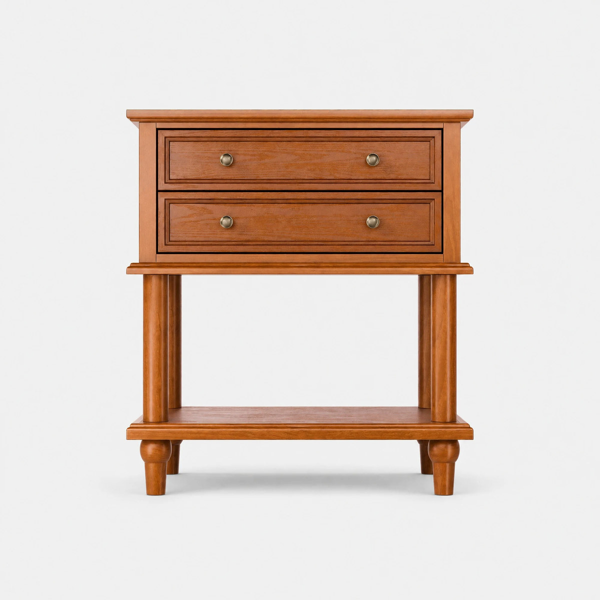 Walnut 2-Drawer Nightstand with Open Shelf