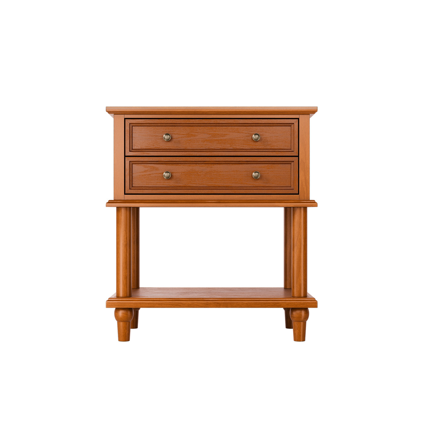 Walnut 2-Drawer Nightstand with Open Shelf