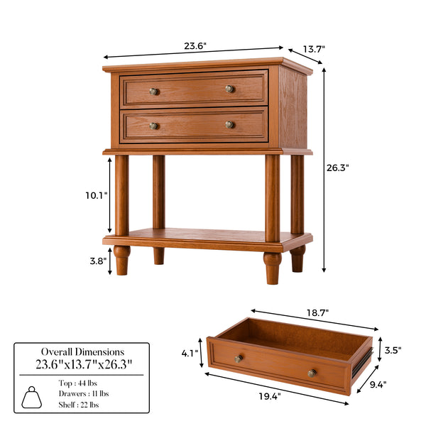Walnut 2-Drawer Nightstand with Open Shelf, Set of 2